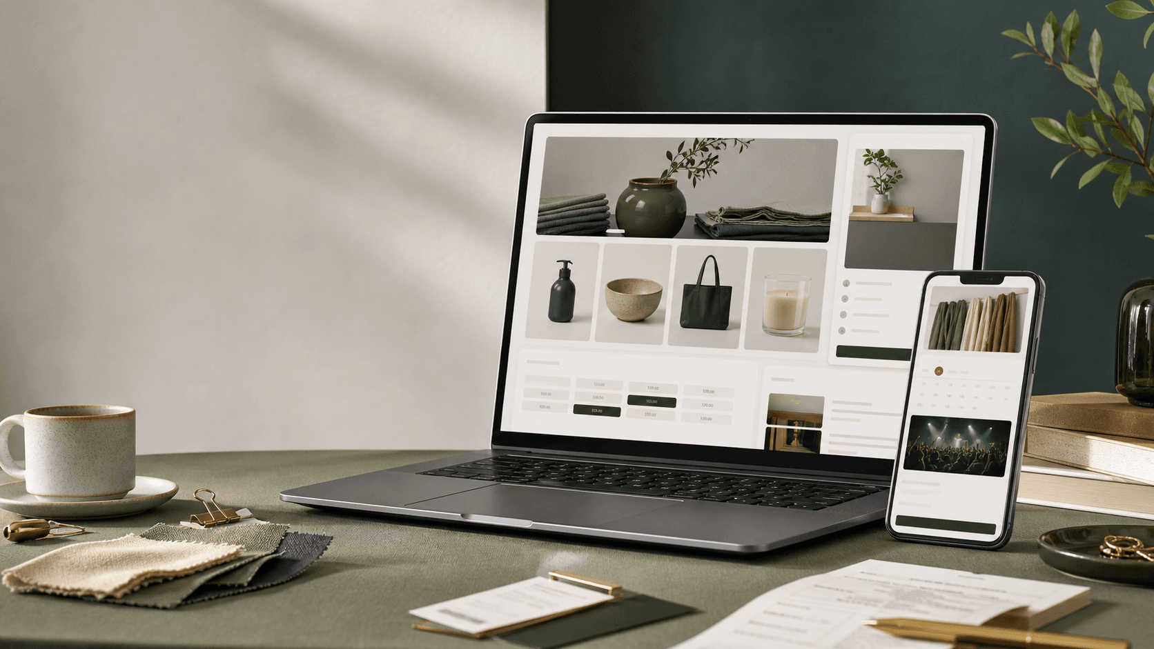 Storefront builder preview on laptop and phone
